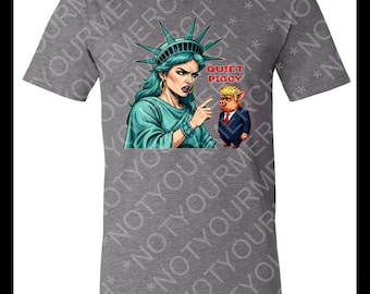 Quiet Piggy Liberty Edition Graphic T-Shirt - Unisex Gray Tee with Bold Statue of Liberty & Pig Design