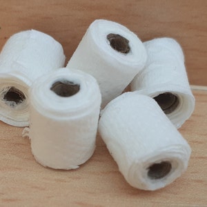 1:12 Dolls house miniature 5 x 'soft bum' Andrex toilet rolls' 3 ply, a pleasurable velvet touch toilet paper for any miniature bottom