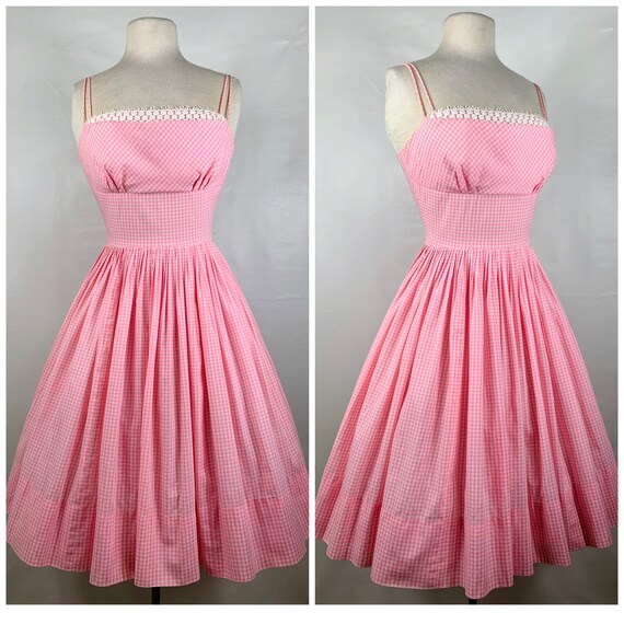 Vintage Pink & White Gingham 1950s Sundress