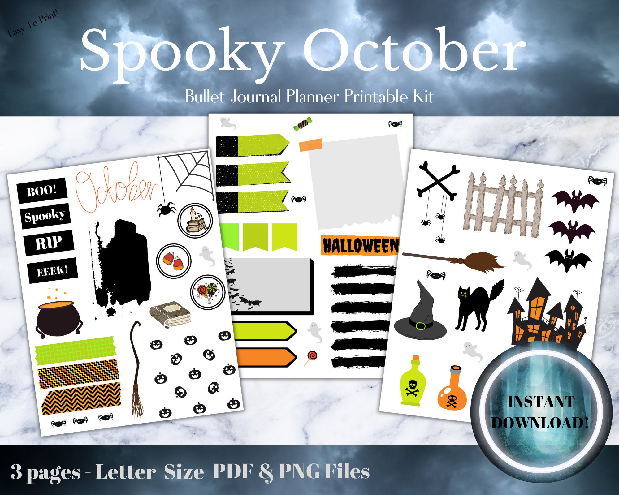 October Bullet Journal Printable Planner Kit Digital Sticker Download ...