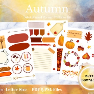 Autumn Bullet Journal Printable Planner Kit | Digital Sticker Download | Fall Journal Inserts