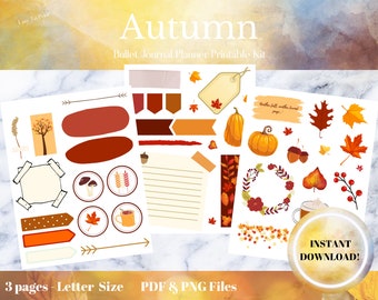 Autumn Bullet Journal Printable Planner Kit | Digital Sticker Download | Fall Journal Inserts