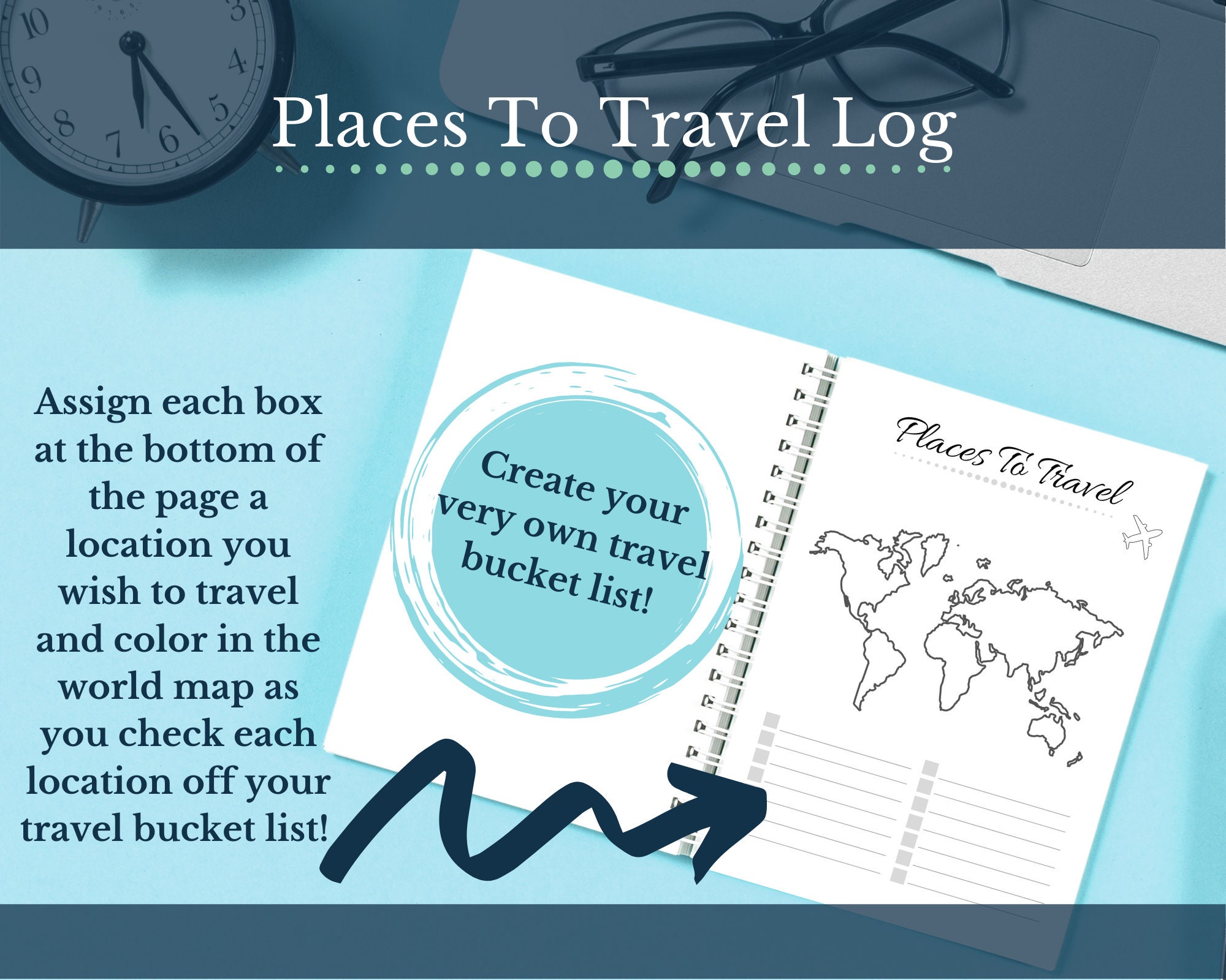 Travel Printable Bullet Journal Insert WORLD MAP Vacation - Etsy