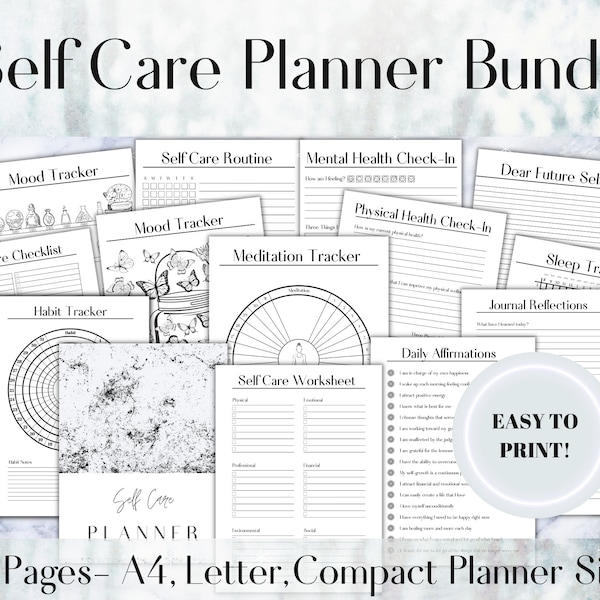 Self Care Planner Printable | Mental Health Journal | Gratitude Journal | Self Care Kit | Self Care Journal | Self Care Workbook |