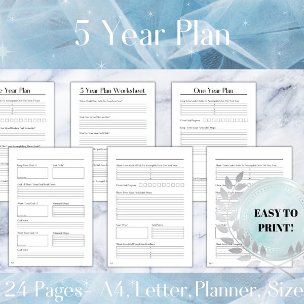 5 Year Plan Printable | 5 Year Goal Planner Worksheet | Yearly Goal Tracker | 5 Year Goal Tracker | 5 Year Life Goal Planner