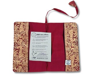 Red upcycled sari book covers, unique book sleeves made from upcycled saree cloth ethically handmade in India