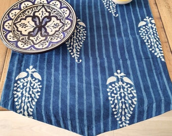 Block print table runner, blue table cloth, ethnic decor, Indian indigo, unique tablecloth, table linens, place setting, housewarming gifts