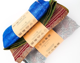 Set of 3 Mixed Sari Gift Wraps, Fair Trade Furoshiki Wraps, Reusable Eco Friendly Wrapping Cloth, Ethically Handmade in India, Ships from UK