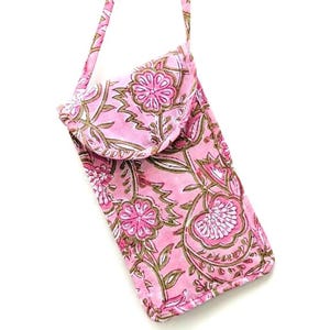 Block-Printed Crossbody Cell Phone Bag: Handmade Floral Pouch