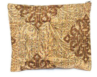 Large makeup bag, handmade clutch, toiletry bag, kantha stitch, zip wash bag, handmade gift, upcycled sari, cosmetic bag, mothers day gift