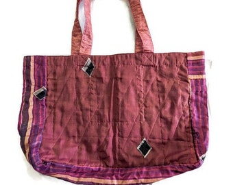 Large capacity upcycled sari market tote bag, reusable and ethically handmade in India