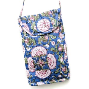 Pochette fine faite main pour téléphone portable avec sangle, sac bandoulière pour téléphone portable équitable avec poche, coton imprimé bloc, expédié depuis l'UE