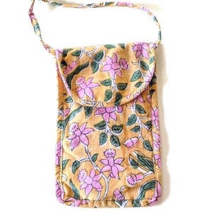 Block-Printed Crossbody Phone Purse: Handmade Floral Cell Phone Bag
