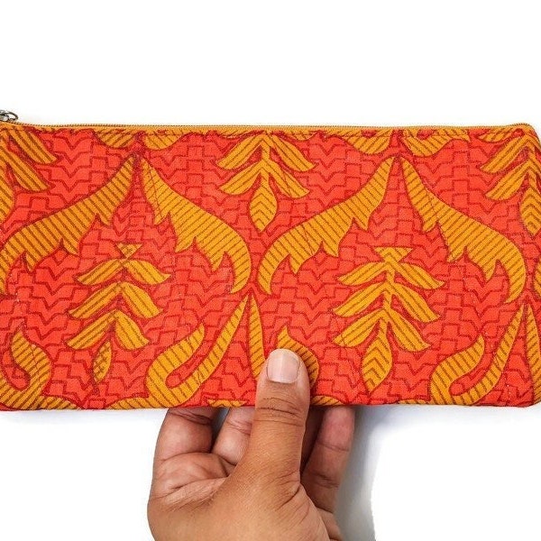 Sari pouch handmade clutch bag with zip close, orange upcycled sari pouch, ethical gifts, gifts for mum, teacher appreciation gifts