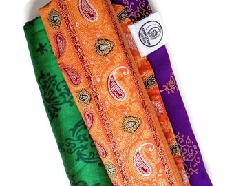 Set of 3 sari fabric eco gift wraps, recycled sari scarves, sustainable gift wrapping ethically handmade in India