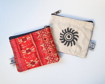 natural ink ethically handmade in India organic cotton upcycled sari fabric zipper pouch Vintage sari coin purse small wallet