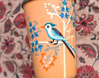 Hand-Painted Stainless Steel Tumbler: Kashmiri Enamel Art, Food Safe