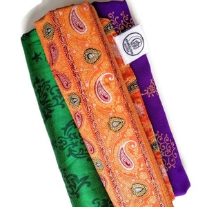 Set di 3 carte regalo Furoshiki, carte regalo Sari del commercio equo e solidale, tessuti per regali ecologici, realizzati eticamente in India.
