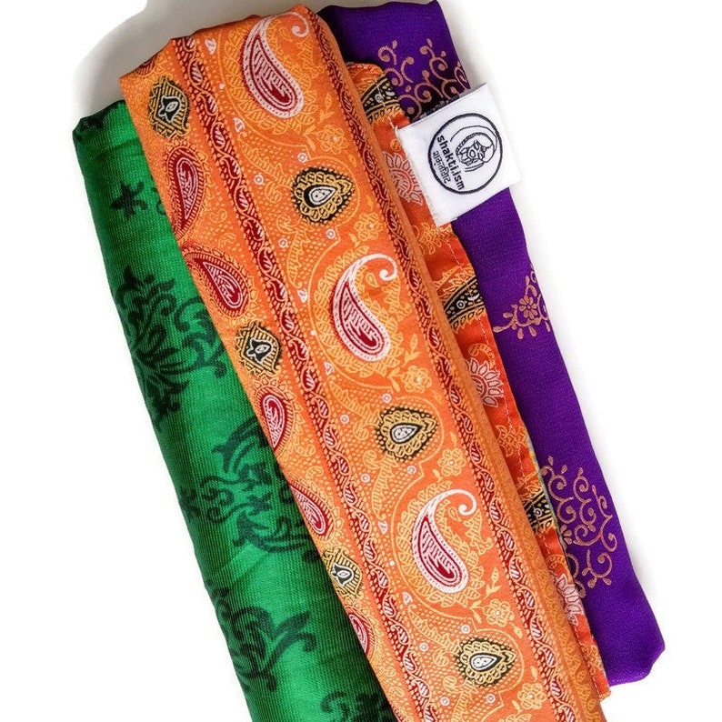 3er Set einzigartige Sari Geschenkverpackungen, wiederverwendbare Öko-Wraptücher im Furoshiki-Stil, ethisch handgefertigt in Indien Bild 2