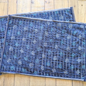 Set of quilted sari placemats, pair of handmade blue dining table mats, eco friendly fair trade mats