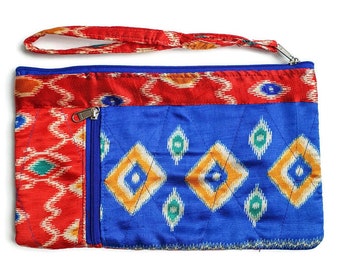 Upcycled sari wristlet, handmade purse, wristlet clutch, mobile phone purse, boho bag, eco friendly, festival bag, travel bag, ethical gifts