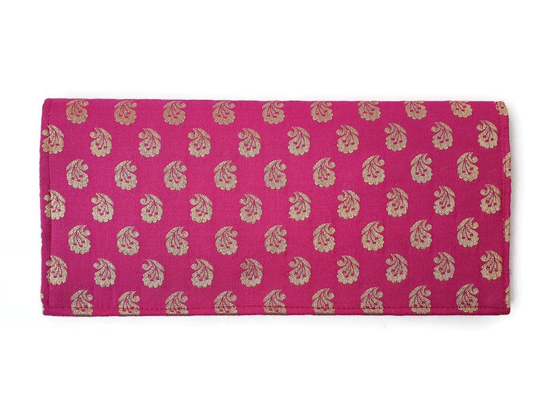 Sari clutch bag, roze tas, upcycled sari, ethisch handgemaakt, handgemaakt zakje, roze avondtasje, envelopkoppeling, ethische geschenken, ecogeschenken afbeelding 2