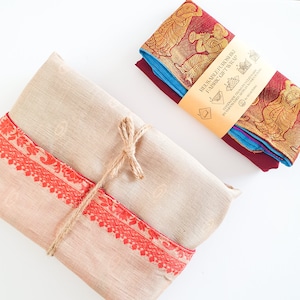 Handmade sari gift wraps, eco friendly furoshiki reusable wrapping cloths ethically handcrafted by empowered Indian artisan women