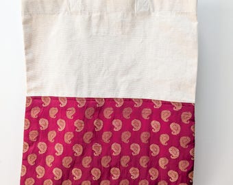 Upcycled Sari Cotton Tote Bag: Ethically Handmade Fair Trade Shopping Bag
