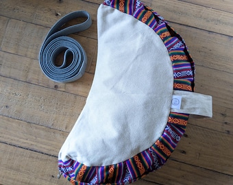 Half-moon meditation yoga pillow with strap, yoga bolster cushion cover handmade in Nepal