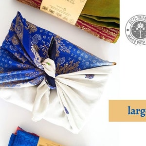 Große handgemachte Sari-Geschenkverpackungen, wiederverwendbare Öko-Wraptücher im Furoshiki-Stil, ethisch handgefertigt in Indien Bild 3