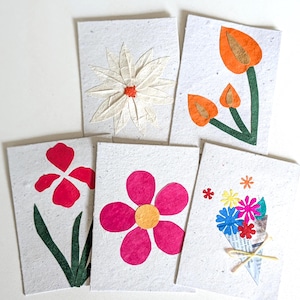 Handmade Recycled Paper Greeting Cards – Pack of 5, Blank Greetings Cards, Floral Design Cards, Ethically Handmade in Nepal