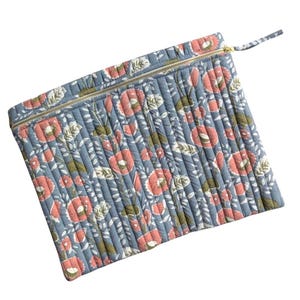 Quilted Block Printed Laptop Sleeve: Floral Pattern, Fabric 13 inch Macbook Chromebook laptop case, Handmade in India