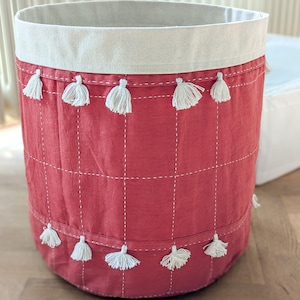 Organic Cotton Canvas Storage Bin, Fair Trade Decorative Storage Basket Ethically Handcrafted in India