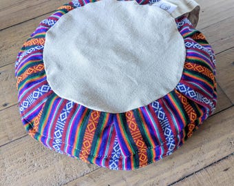 Round meditation cushion cover with strap, yoga bolster pillowcase handmade in Nepal