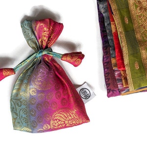 Handmade sari gift bags, drawstring bags, reusable gift bags, handmade pouch, jewellery pouch, potli bags, eco friendly gifts, ethical gifts