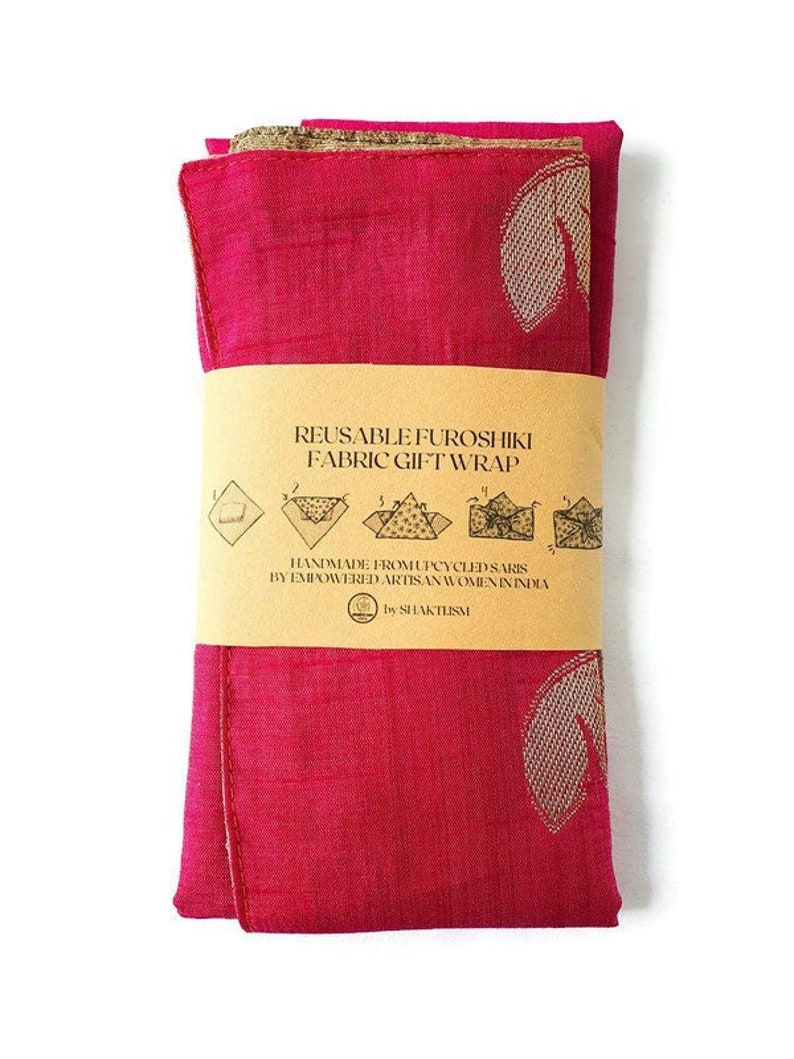 Große handgemachte Sari-Geschenkverpackungen, wiederverwendbare Öko-Wraptücher im Furoshiki-Stil, ethisch handgefertigt in Indien Bild 5