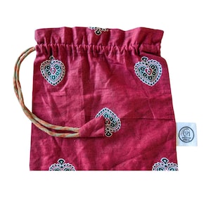Sari Fabric Gift Bags: Medium Reusable Drawstring Saree Pouches, Ethically Handmade in India
