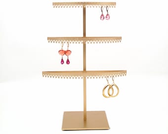 Metal Earring Display Stand, Gold Jewelry Organizer, Made in USA