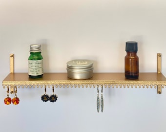 Wall Mounted Earring Organizer Shelf, Gold or Black Steel