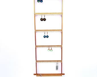 Five Tier narrow Wall Mounted Jewelry Organizer: Steel Earring and Necklace Holder