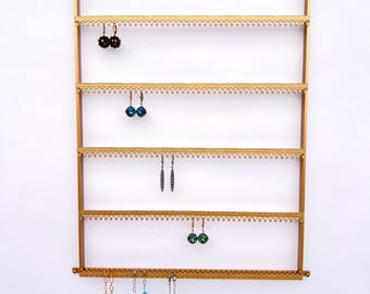 Five Tier, wide wall Mounted Jewelry Organizer: Steel Earring and Necklace Holder