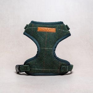 Tweed Adjustable Dog Harness | Forest Green Herringbone