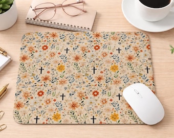 Floral Cross Mouse Pad | Christian Desk Decor for Women