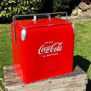 Vintage Coca Cola "Drink Coca Cola in Bottles" Picnic Cooler USA Cooler 1950s Antique