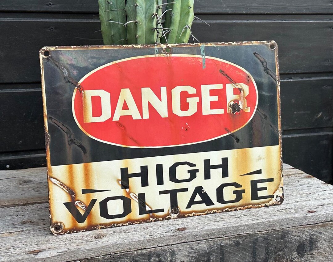 Vintage Danger High Voltage Enamel Sign 1950s Sign USA US Diner Man ...