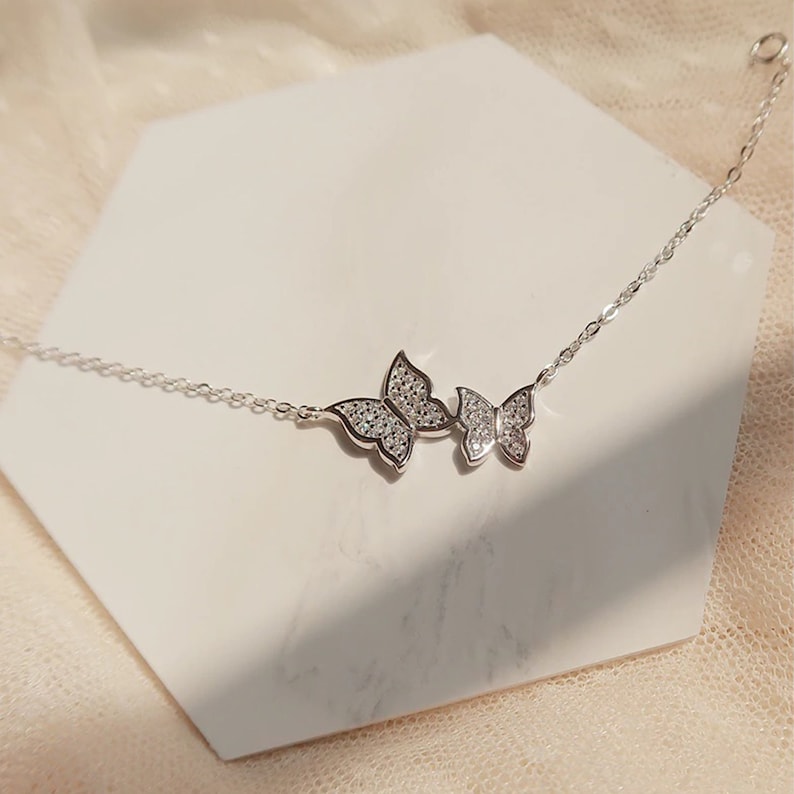 Gift for sister Nature Bracelet Gift Ideas Cubic Zirconia Sterling Silver Bracelet Dainty Silver Butterfly Bracelet Gift for mum