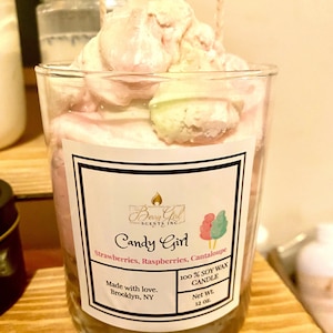 Candy Girl Candle – 12 oz Soy Wax Whipped Candle | Pink Green Swirl | Cotton Candy Berry Vanilla Scent | Gift for Her | BerryGirl Scents