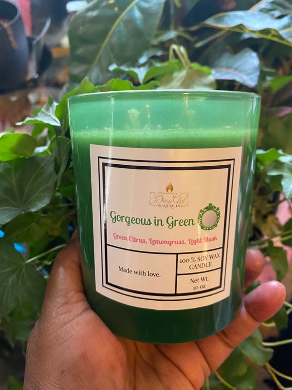 Gorgeous in Green Soy Candle – 10 oz Hand Poured Lemongrass Citrus Candle in Green Glass Jar