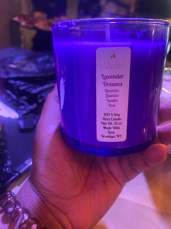 Lavender Dreams Candle – 10 oz Hand-Poured Soy Wax | Periwinkle Glass | Lavender & Vanilla Scent | Relaxing Gift for Her | BerryGirl Scents
