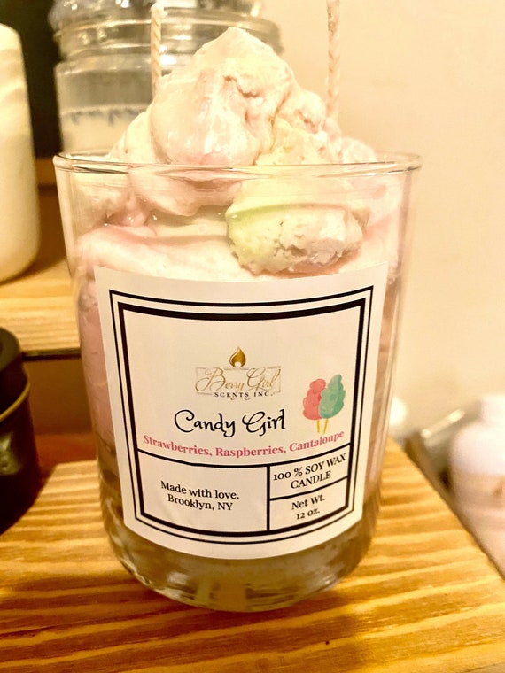 Cotton Candy fragranced  “Candy Girl” - Sweet Berry Vanilla  Hand Poured Soy Wax Candle - 12 oz